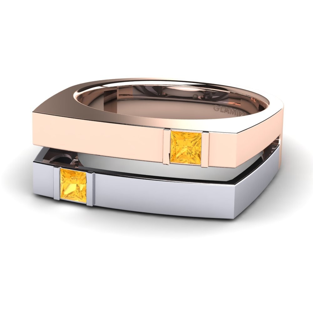 18ct Rose & White Gold Citrine Men's Ring Admetus