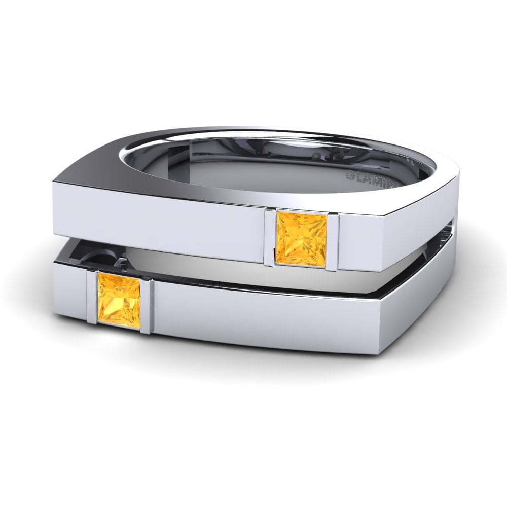 14k Oro Blanco Citrino Anillo de Hombre Admetus