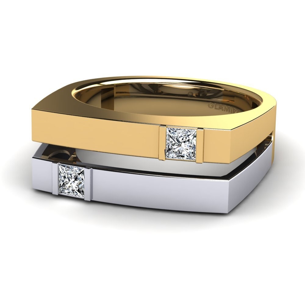 Oro Giallo & Bianco 375 Zircone Anello da uomo Admetus