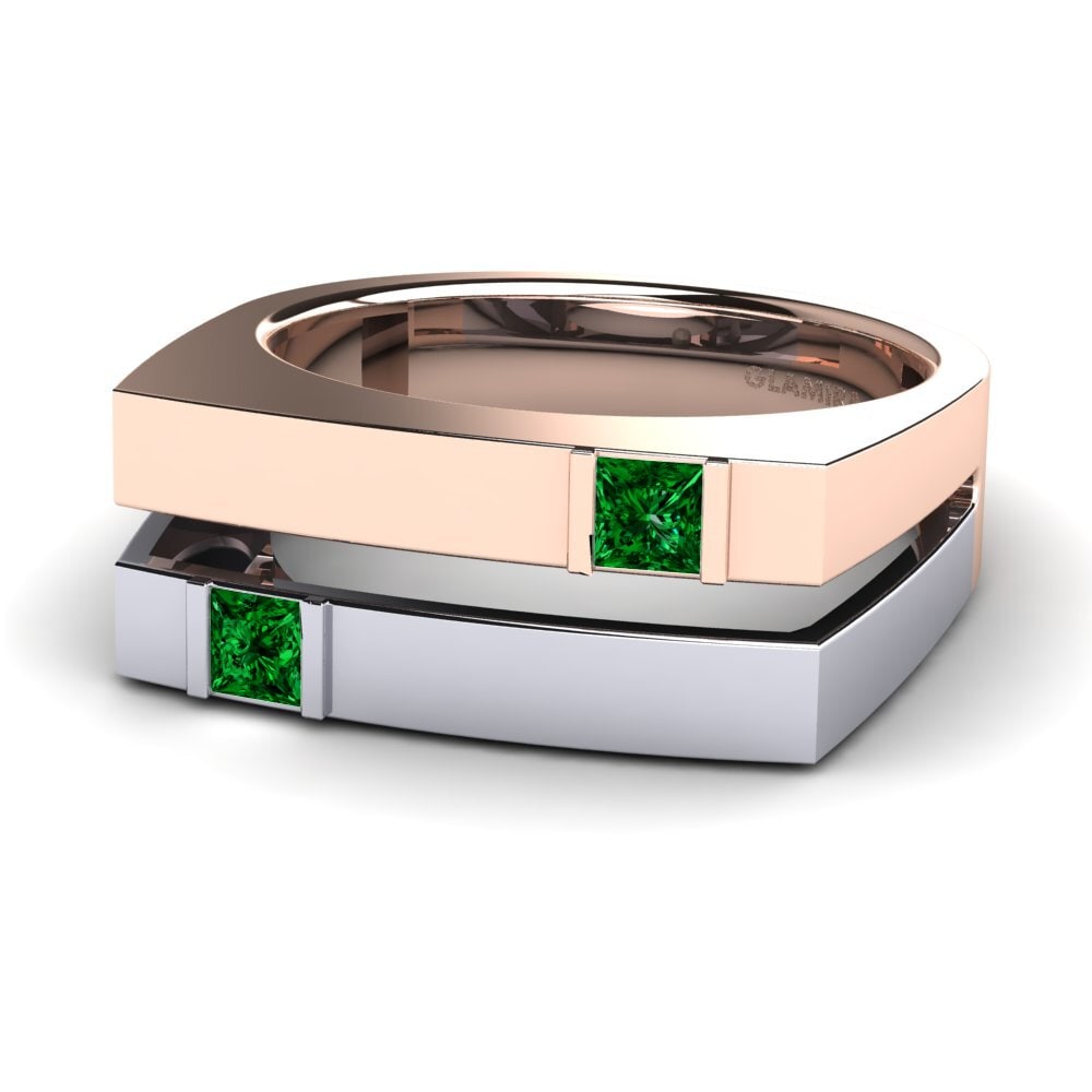 Oro Rosso & Bianco 585 Zircone Verde Anello da uomo Admetus