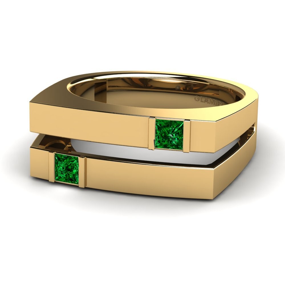 14k Oro Amarillo Circonita Verde Anillo de Hombre Admetus