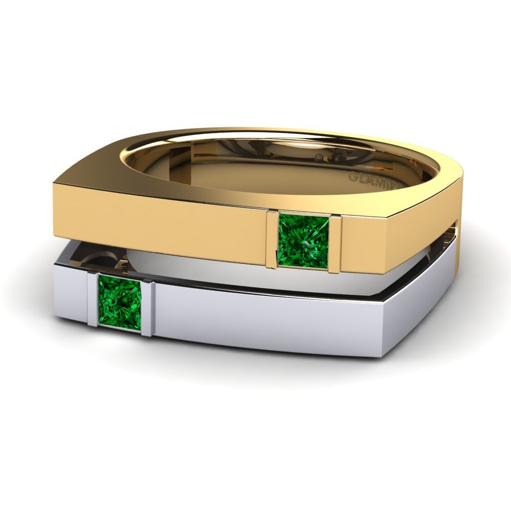 Oro Giallo & Bianco 585 Zircone Verde Anello da uomo Admetus