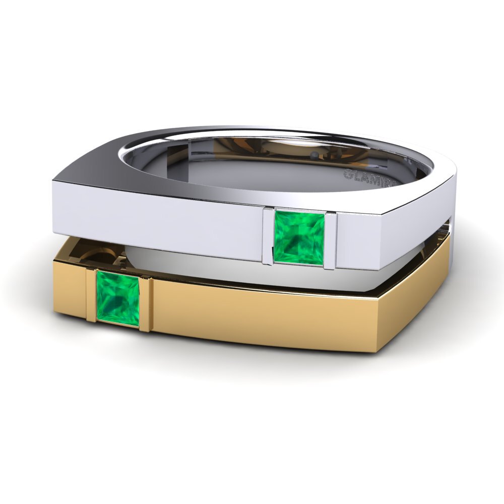 14k Oro Blanco & Amarillo Esmeralda Anillo de Hombre Admetus