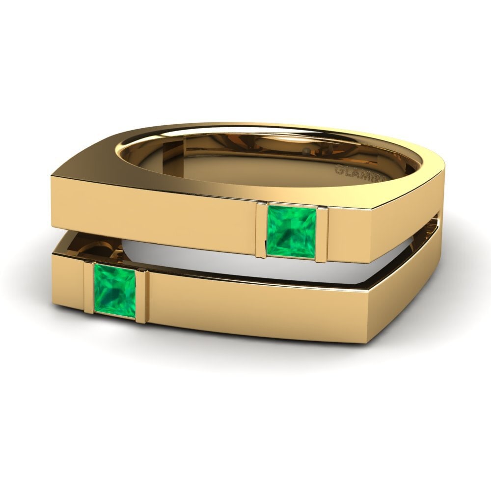 14k Oro Amarillo Esmeralda Anillo de Hombre Admetus
