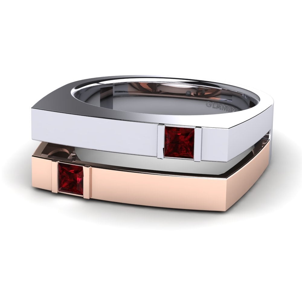 Oro Bianco & Rosso 375 Granato Anello da uomo Admetus