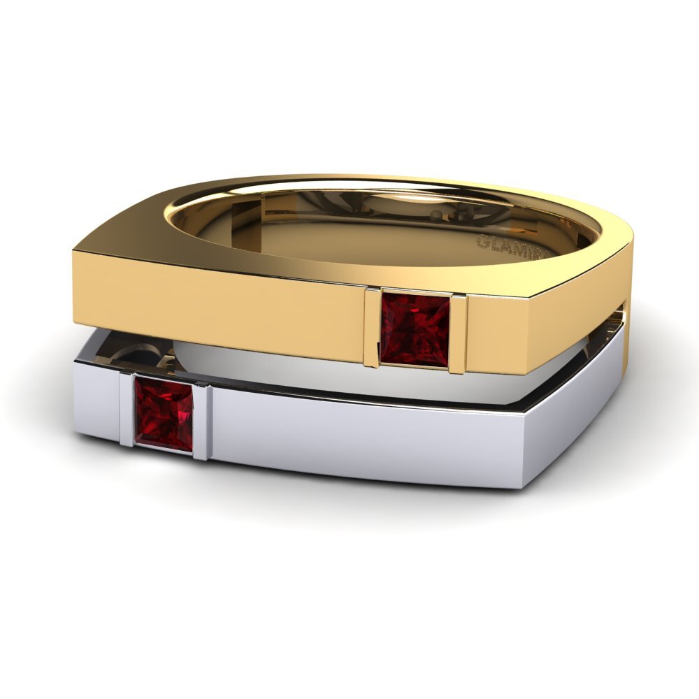 18ct Yellow & White Gold Garnet Men's Ring Admetus