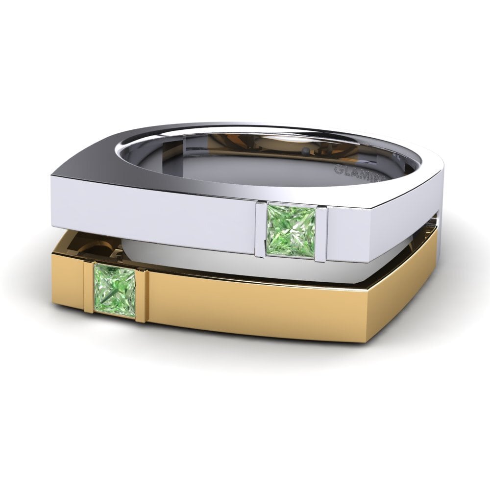 18ct White & Yellow Gold Green Diamond Men's Ring Admetus