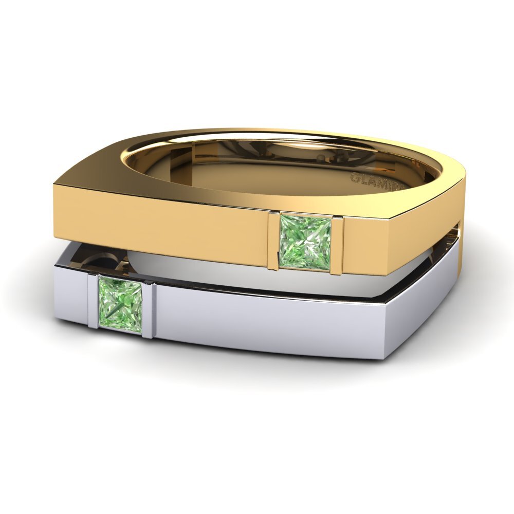 18ct Yellow & White Gold Green Diamond Men's Ring Admetus