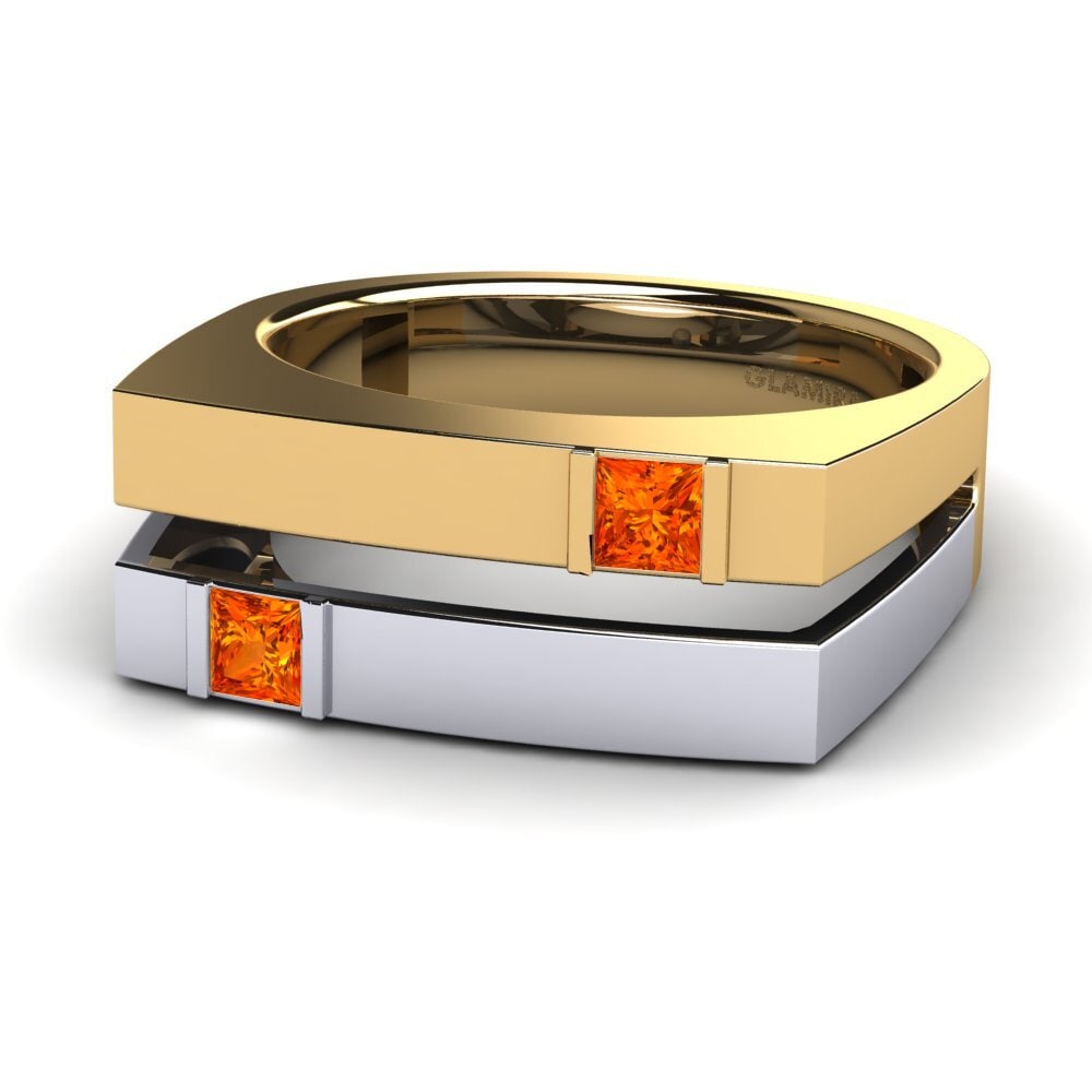 Oro Giallo & Bianco 375 Zaffiro Arancione Anello da uomo Admetus