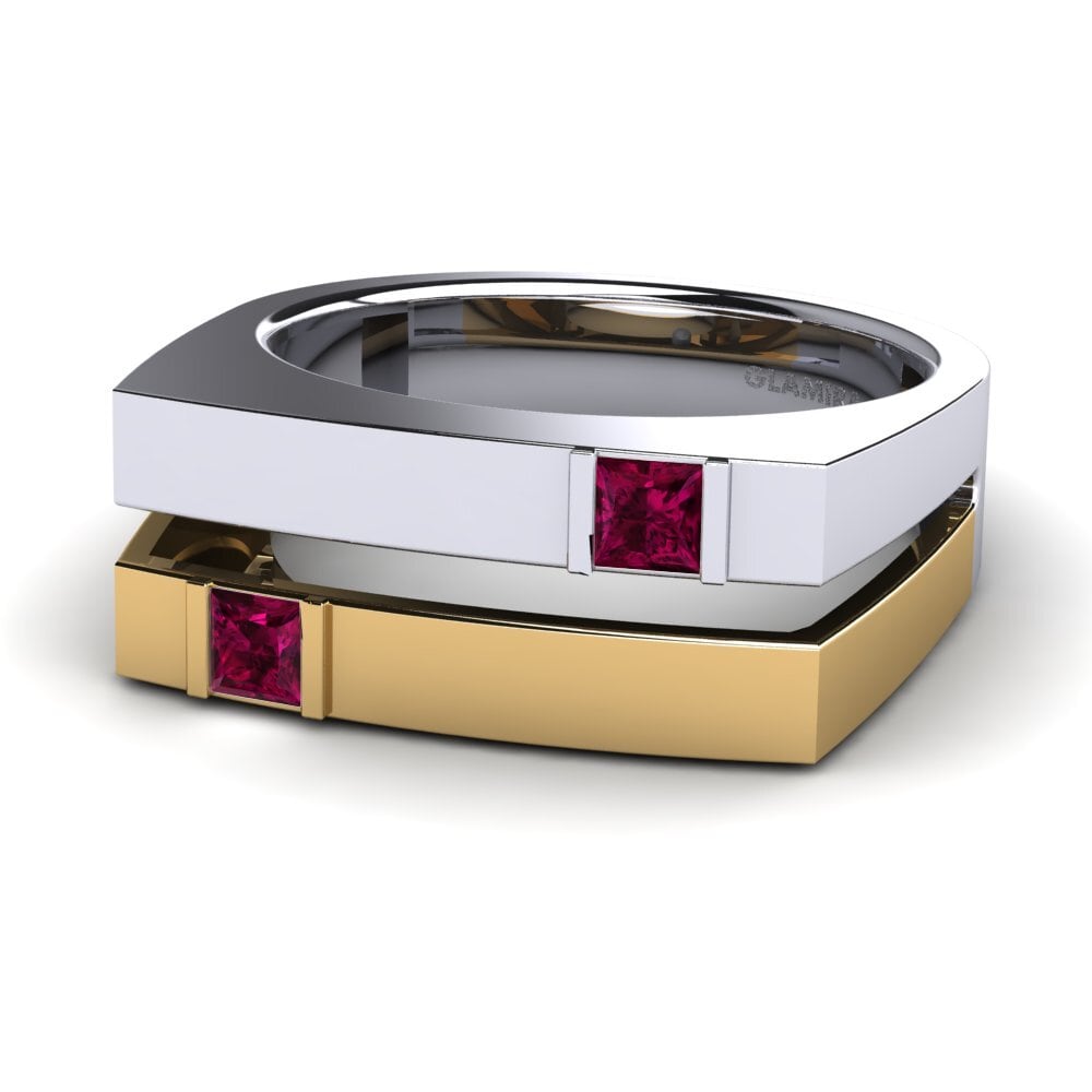 14k Oro Blanco & Amarillo Granate Rhodolite Anillo de Hombre Admetus