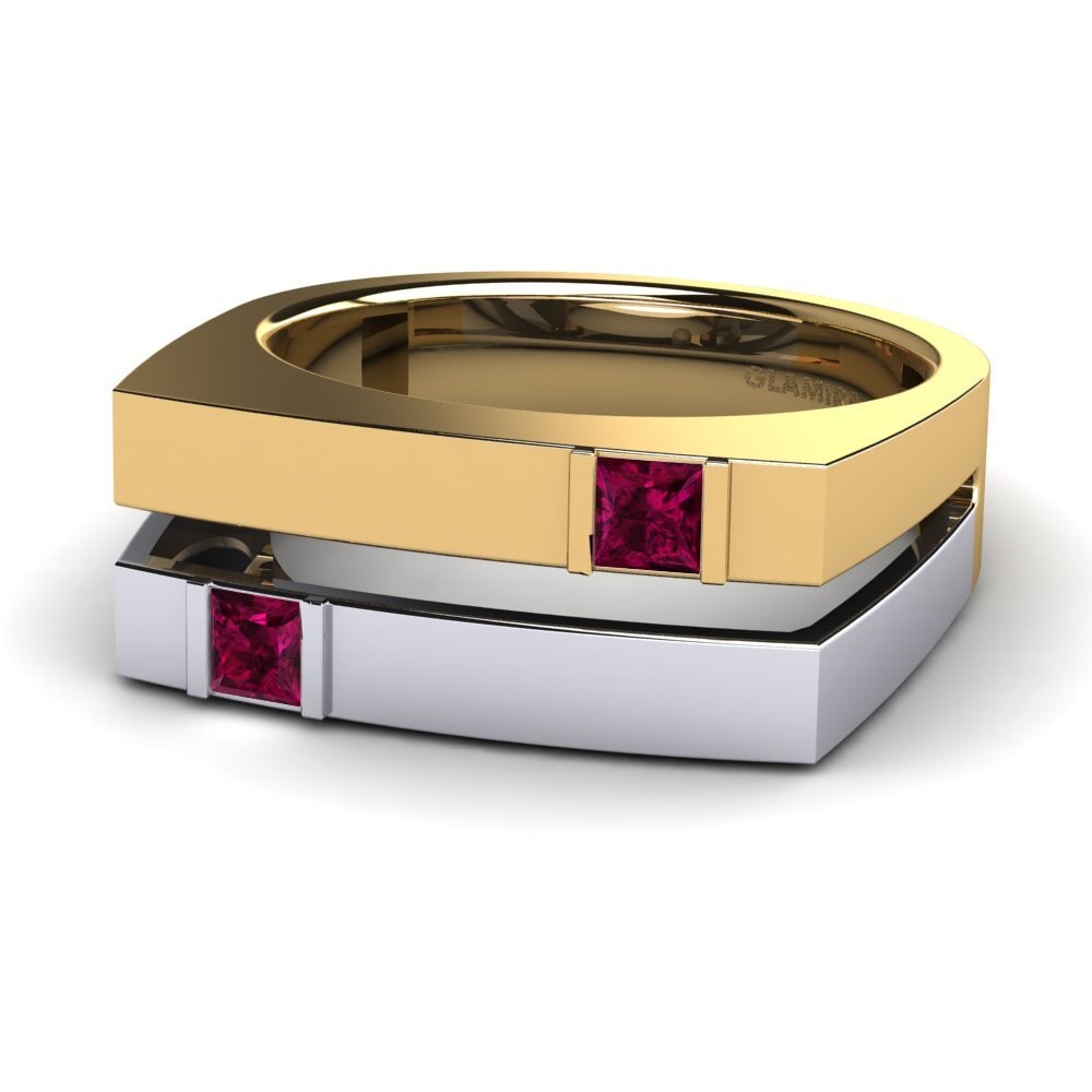 Oro Giallo & Bianco 750 Granato Rodolite Anello da uomo Admetus