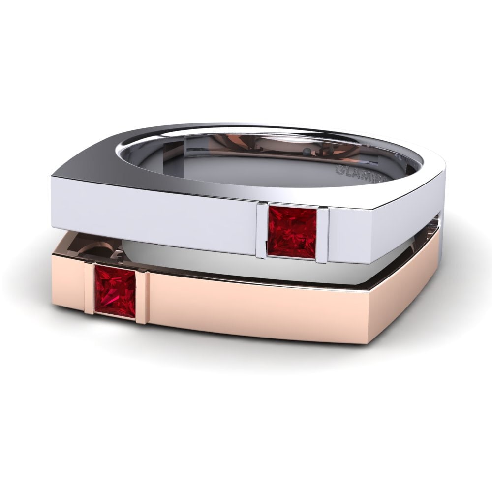 Oro Bianco & Rosso 375 Zircone Rosso Anello da uomo Admetus