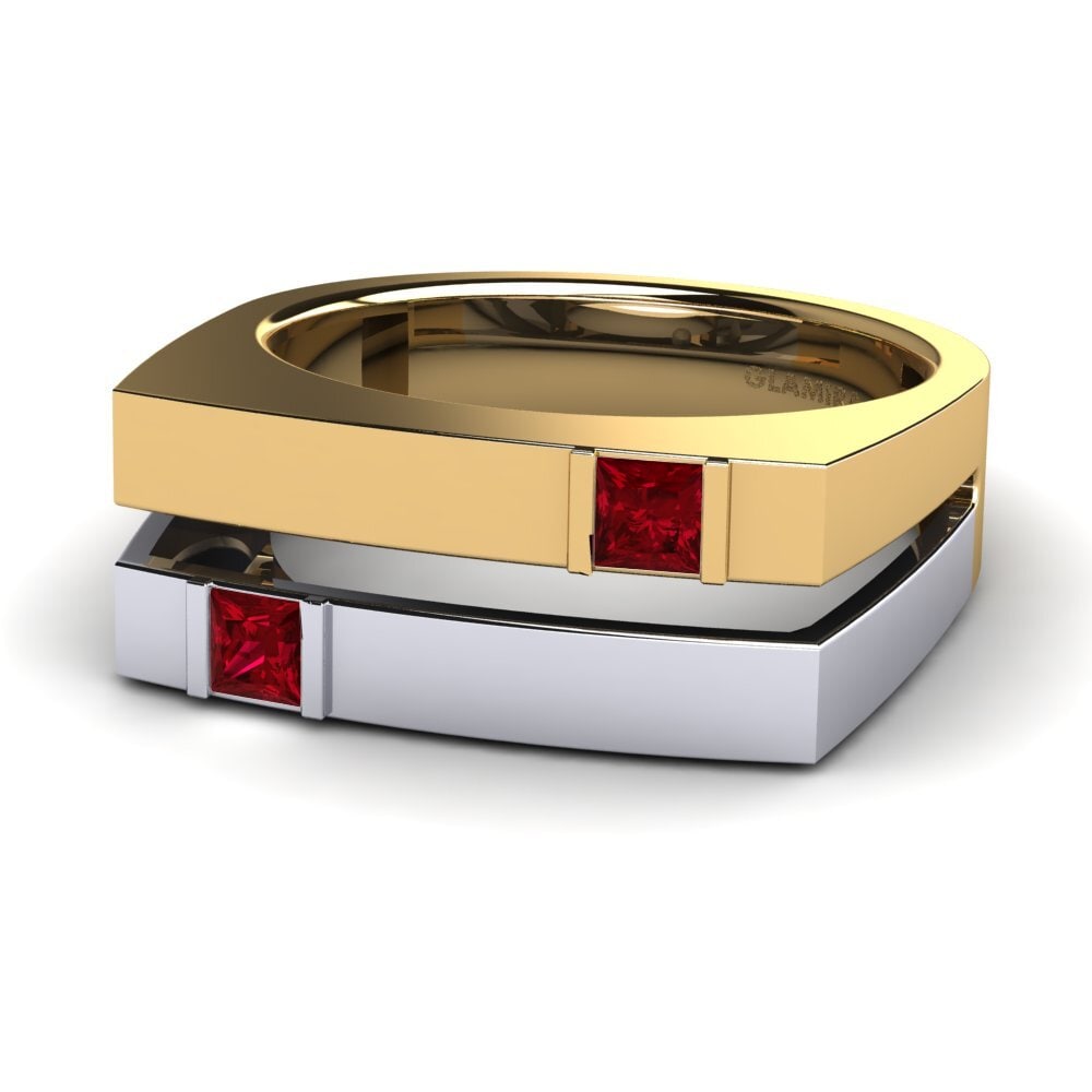 Oro Giallo & Bianco 750 Zircone Rosso Anello da uomo Admetus
