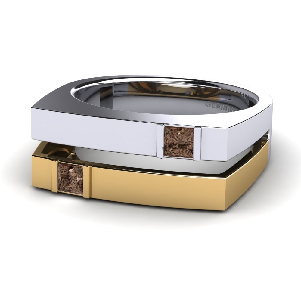14k Oro Blanco & Amarillo Cuarzo humo Anillo de Hombre Admetus