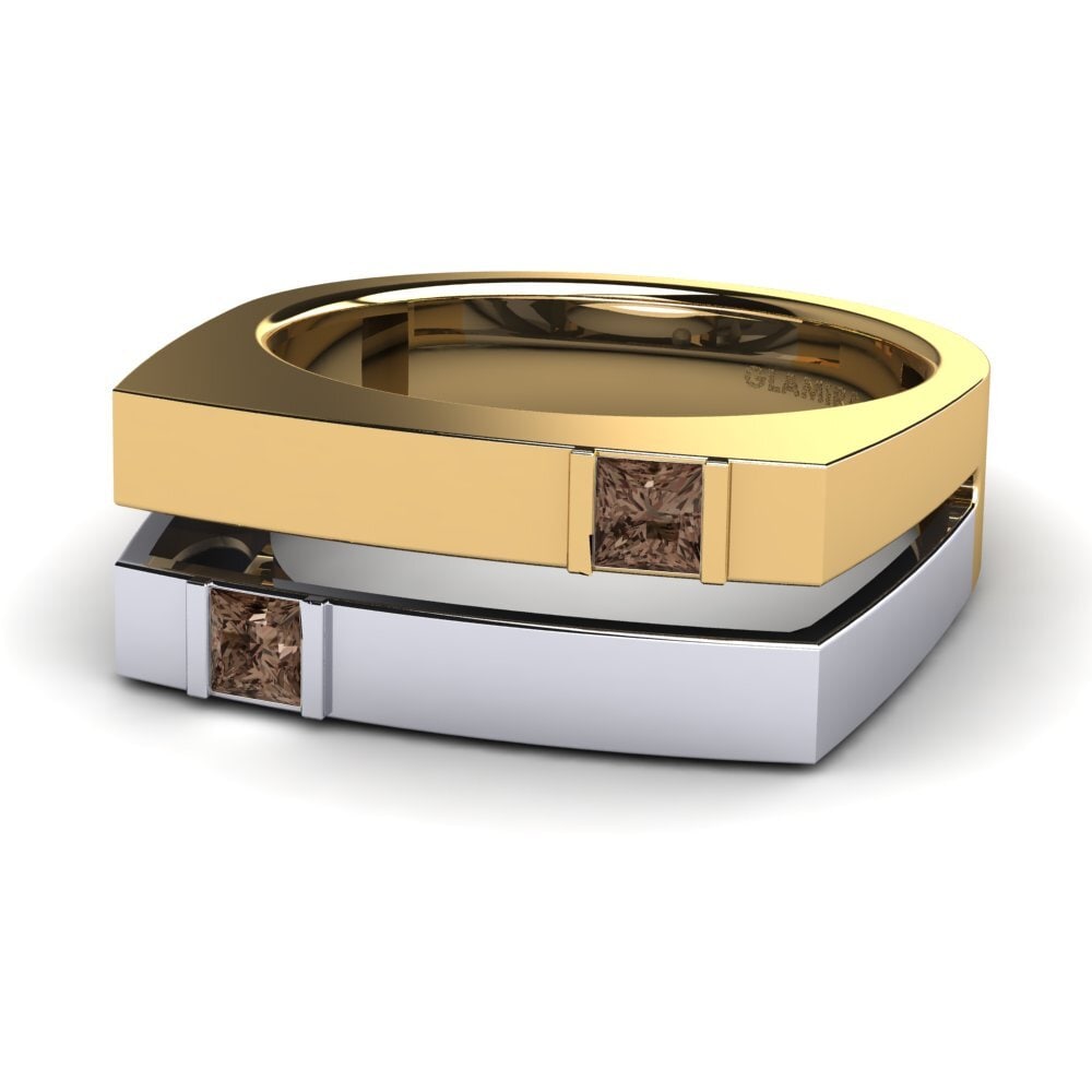 Oro Giallo & Bianco 375 Quarzo Fumé Anello da uomo Admetus