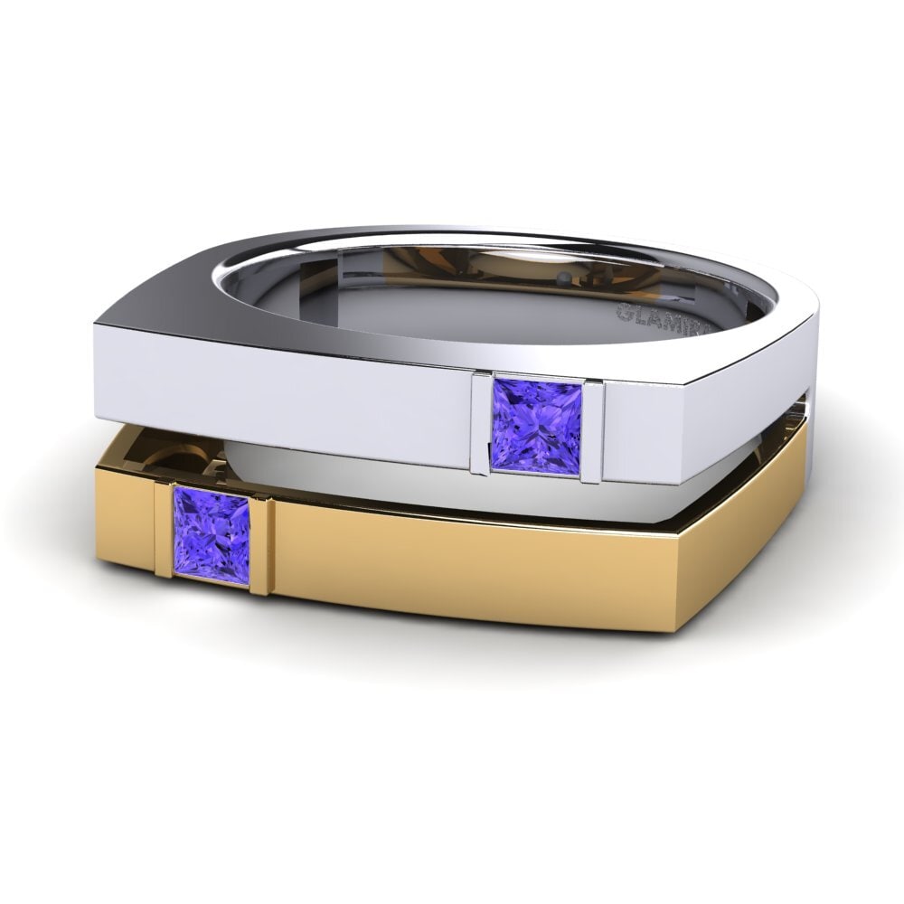 14k Oro Blanco & Amarillo Tanzanita Anillo de Hombre Admetus