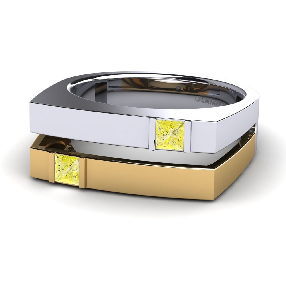 Oro Bianco & Giallo 750 Diamante Giallo Anello da uomo Admetus