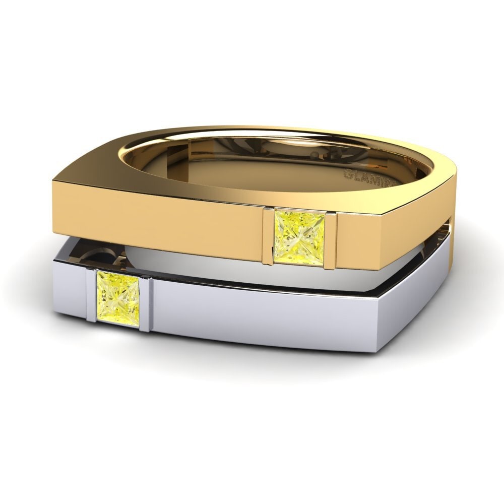 Oro Giallo & Bianco 585 Diamante Giallo Anello da uomo Admetus