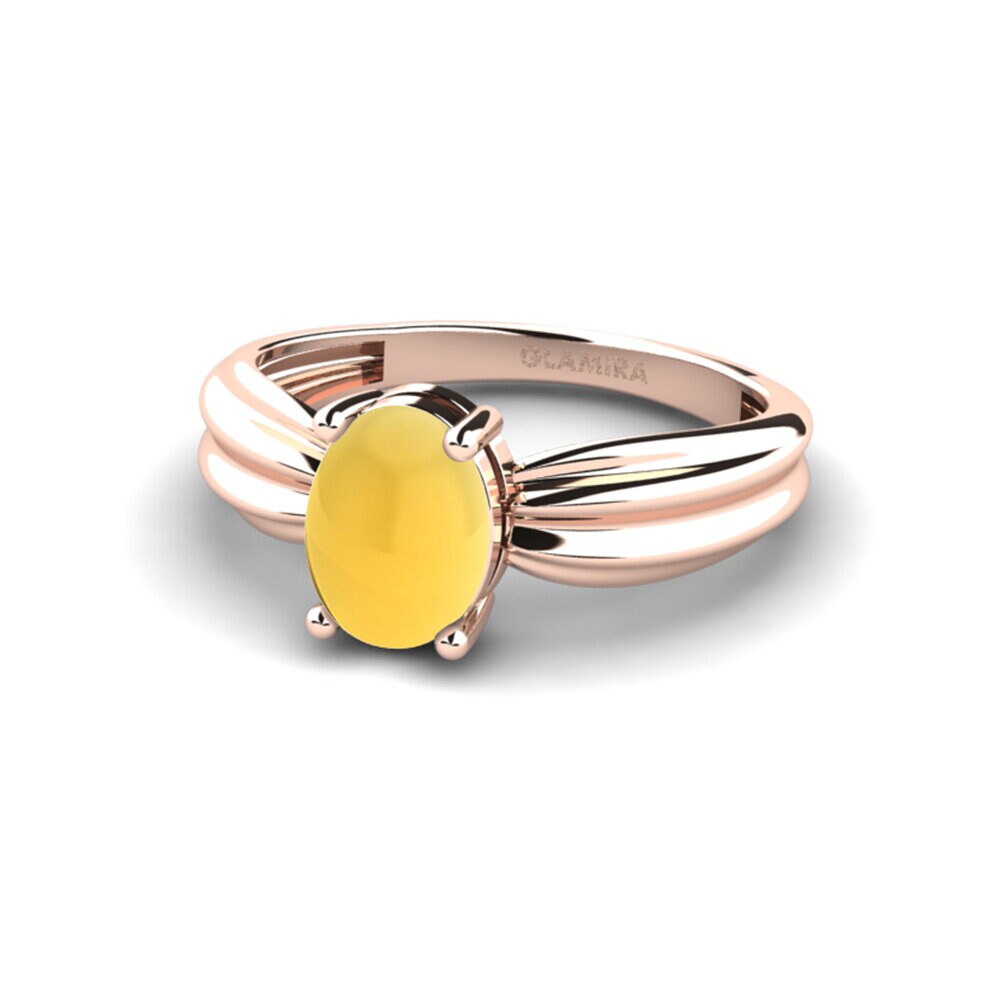 14k 玫瑰金 卡博雄黃水晶 訂婚戒指 Aduc - Cabochon Oval