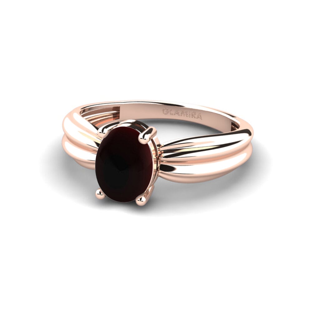 14k 玫瑰金 卡博雄石榴石 訂婚戒指 Aduc - Cabochon Oval
