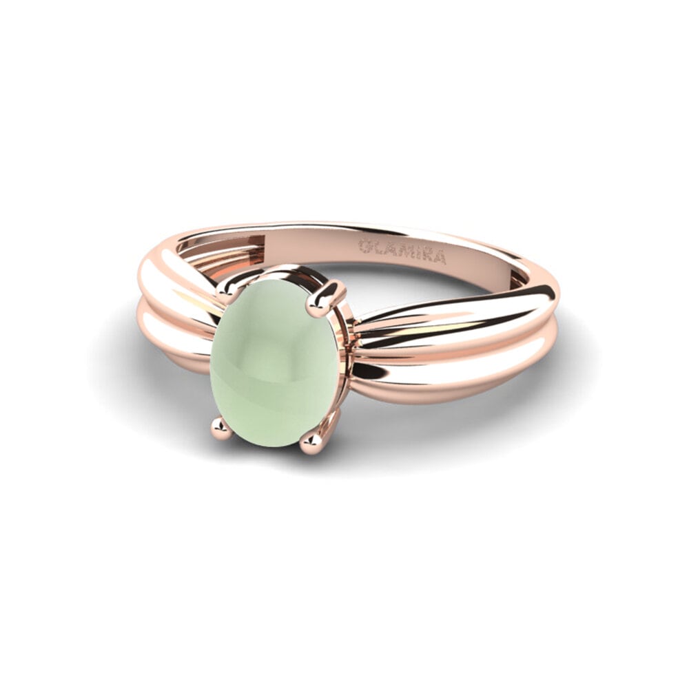 14k 玫瑰金 卡博雄綠色紫水晶 訂婚戒指 Aduc - Cabochon Oval
