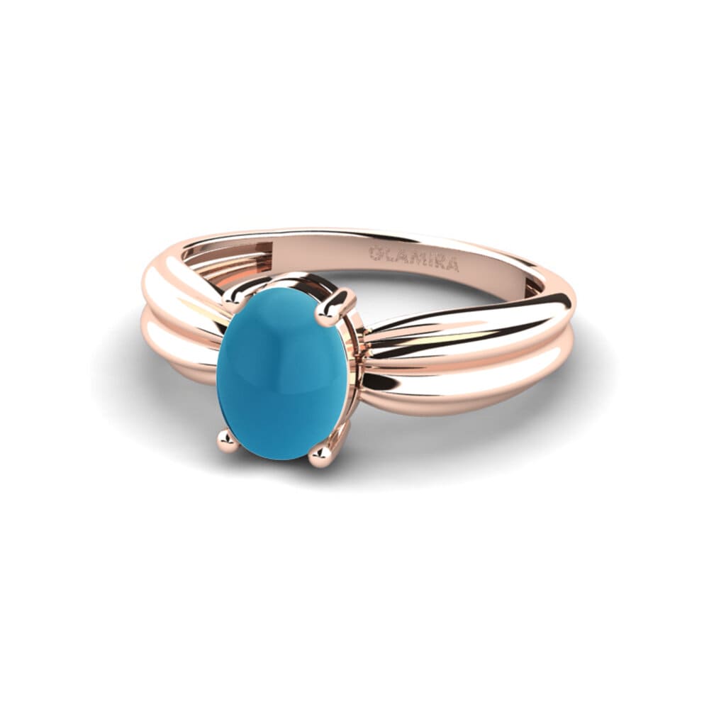 14k 玫瑰金 卡博雄藍色托帕石 訂婚戒指 Aduc - Cabochon Oval