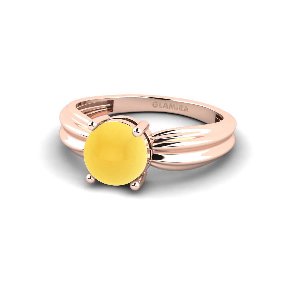 14k 玫瑰金 卡博雄黃水晶 訂婚戒指 Aduc - Cabochon Round