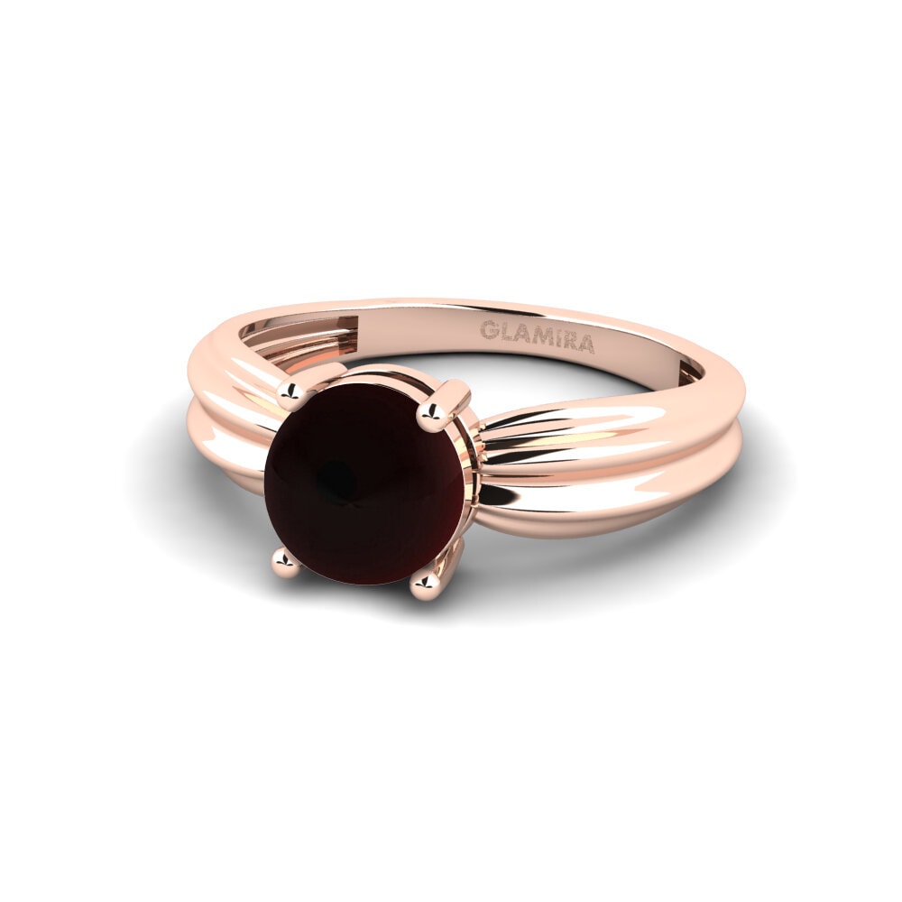 14k 玫瑰金 卡博雄石榴石 訂婚戒指 Aduc - Cabochon Round