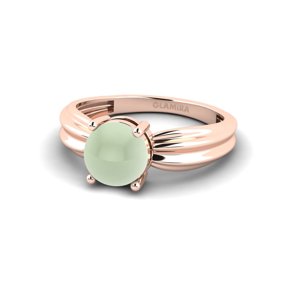 14k 玫瑰金 卡博雄綠色紫水晶 訂婚戒指 Aduc - Cabochon Round