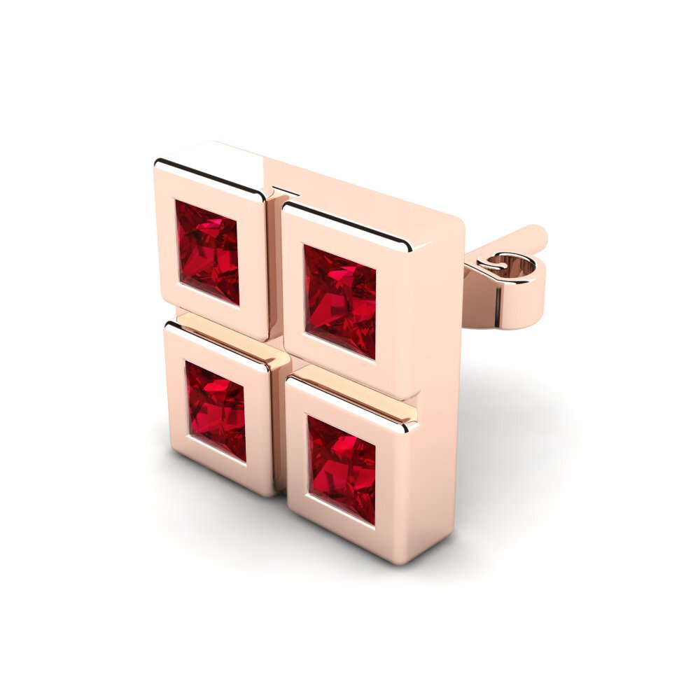 14k Oro Rosa Circonita Roja Pendiente para hombre Aemilio