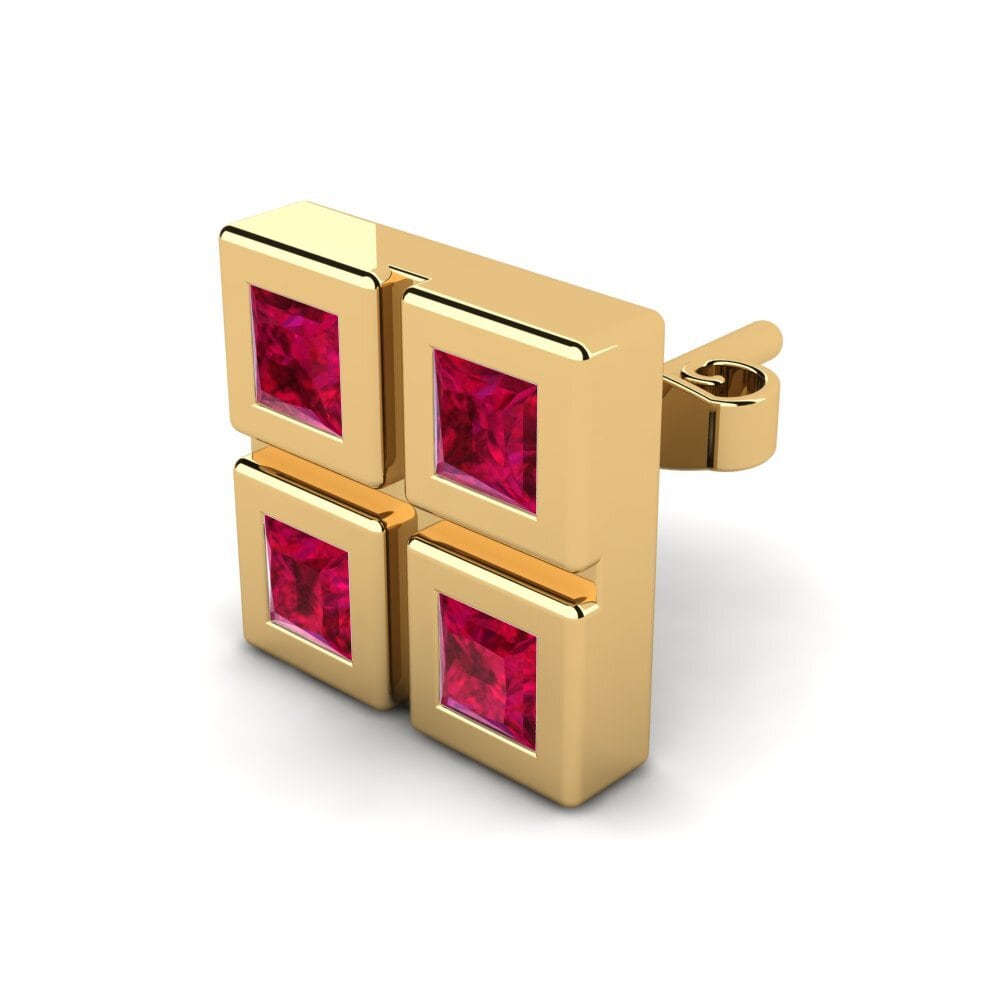 18ct Yellow Gold Ruby Men's Earring Aemilio