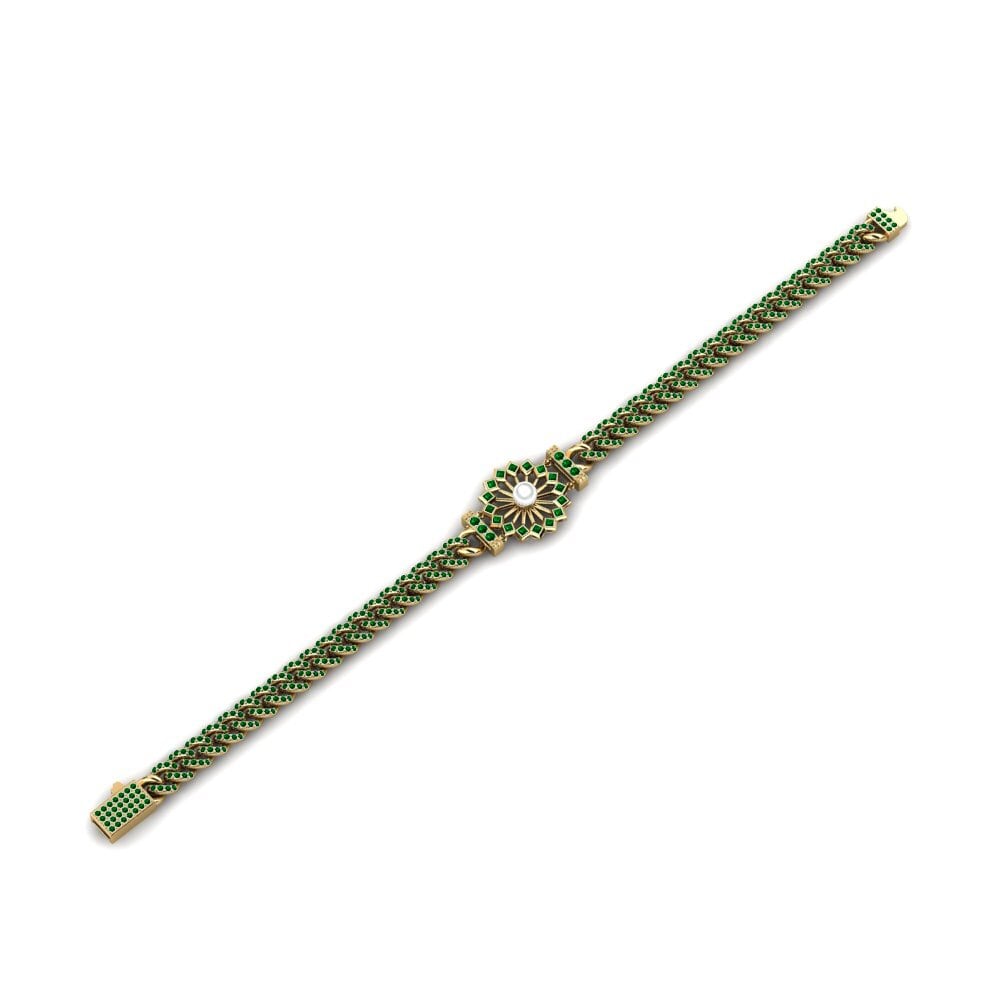 18k Oro Amarillo Circonita Verde Pulsera de Mujer Afpoty