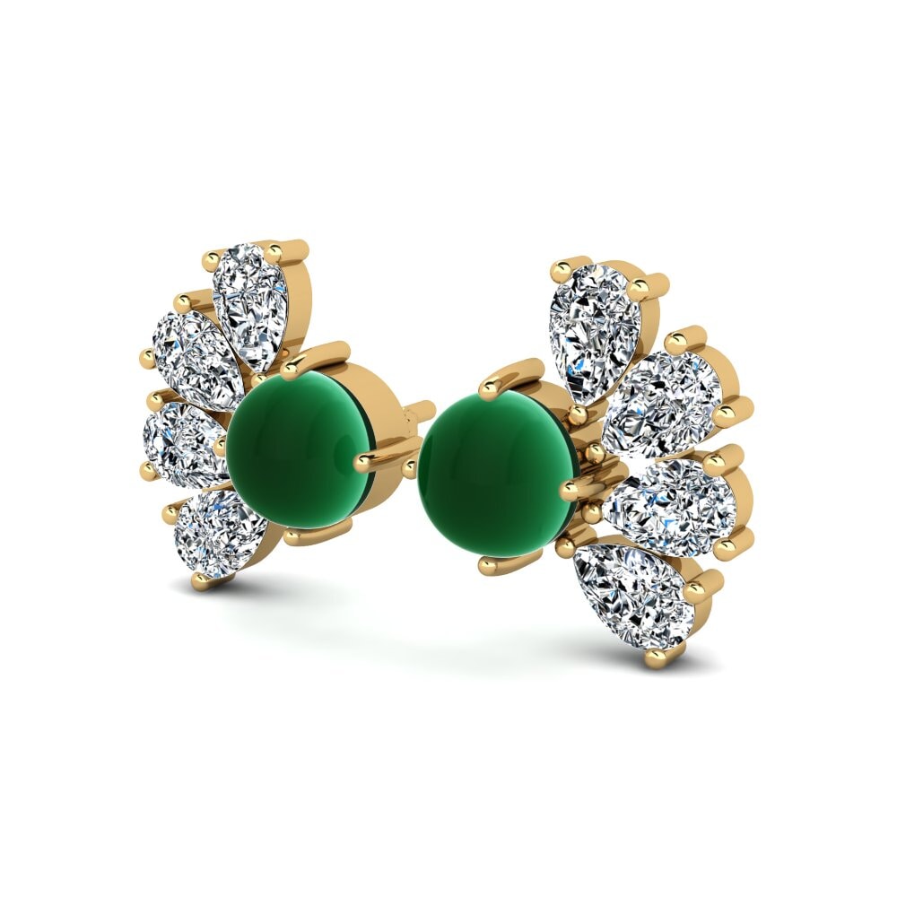 14ct Yellow Gold Cabochon Emerald Women's Earring Afriel