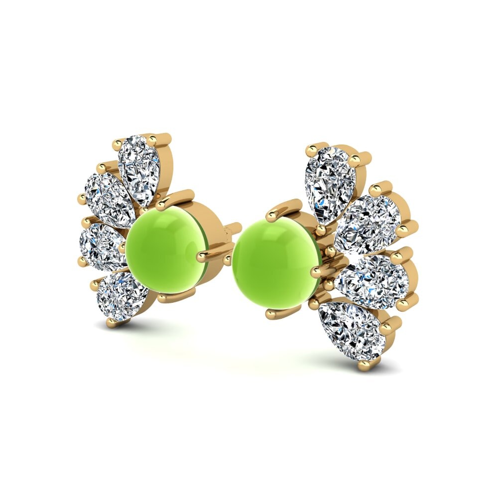14k Oro Amarillo Peridoto Cabujón Pendiente de mujer Afriel