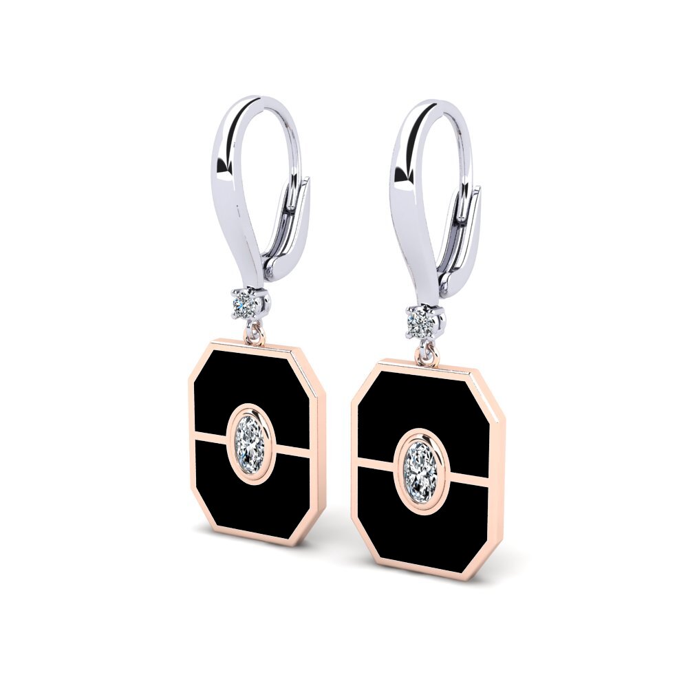 14k Oro Blanco & Rosa Ovalado Pendiente de mujer Agatize
