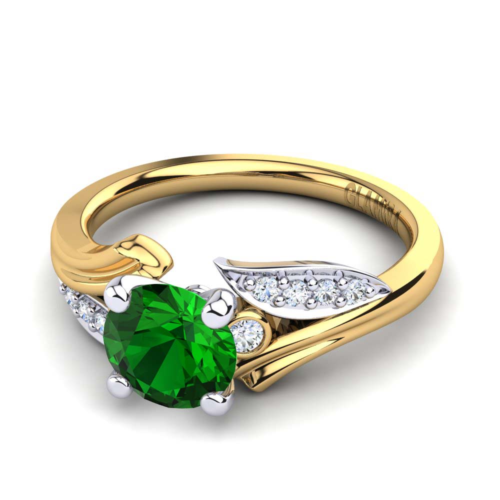 Vàng-Trắng 14K Đá Emerald / Ngọc lục Bảo Nhẫn đính hôn Agnella 0.8 crt