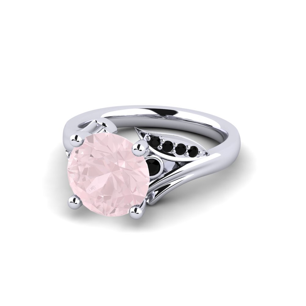 18k Oro Blanco Cuarzo rosa Anillo de compromiso Agnella 3.0 crt