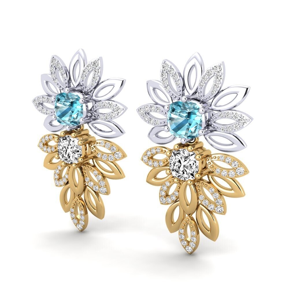 18ct Yellow & White Gold Blue Zircon Women's Earring Agrafina