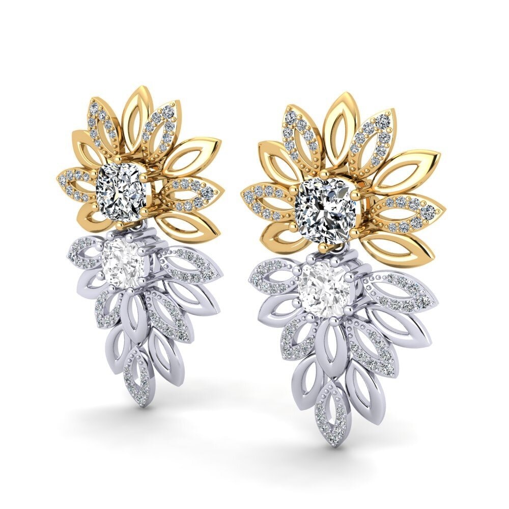 14k Oro Blanco / Amarillo Cojín Pendiente de mujer Agrafina