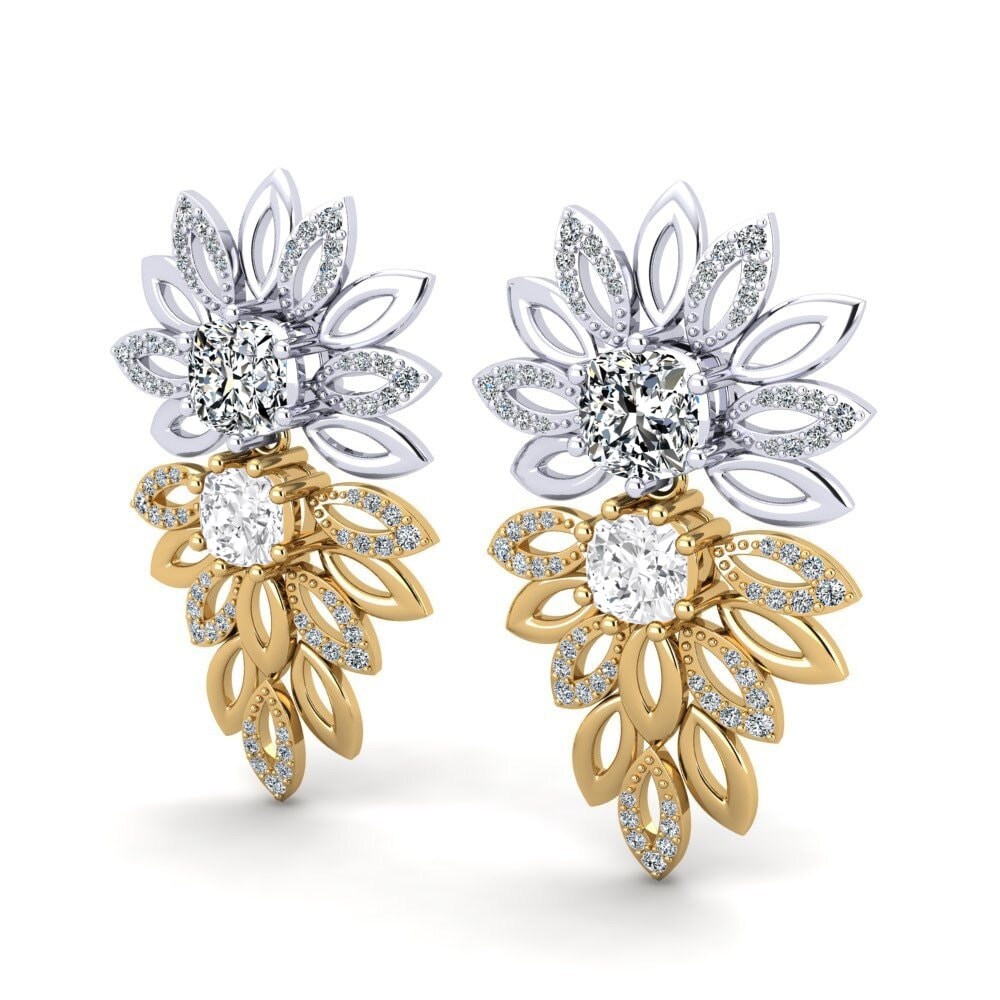 14k Oro Amarillo/Blanco Cojín Pendiente de mujer Agrafina