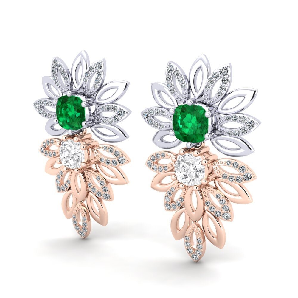 14k Oro Rosa & Blanco Esmeralda (creada en laboratorio) Pendiente de mujer Agrafina