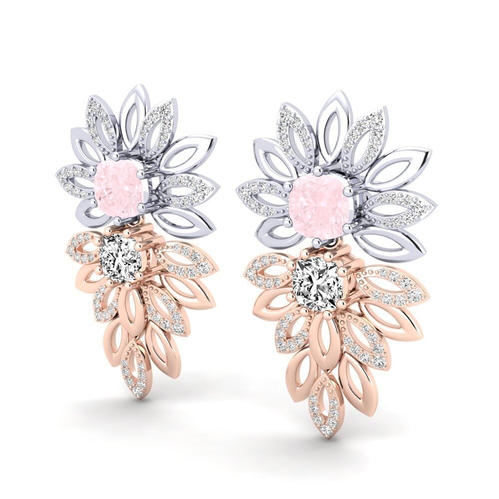 9k Oro Rosa & Blanco Cuarzo rosa Pendiente de mujer Agrafina