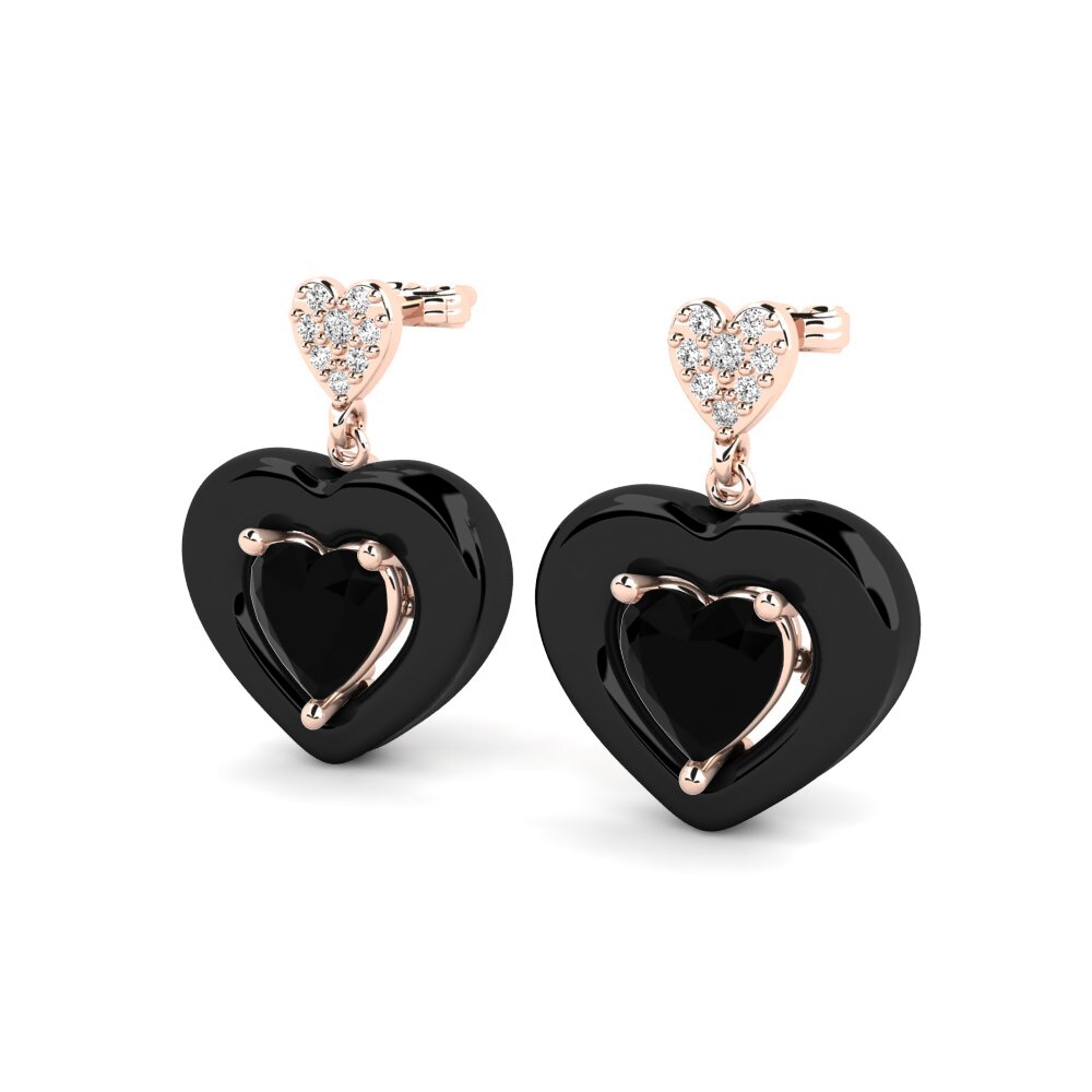 14k Oro Rosa Ónix Negro Pendiente de mujer Aguinaga