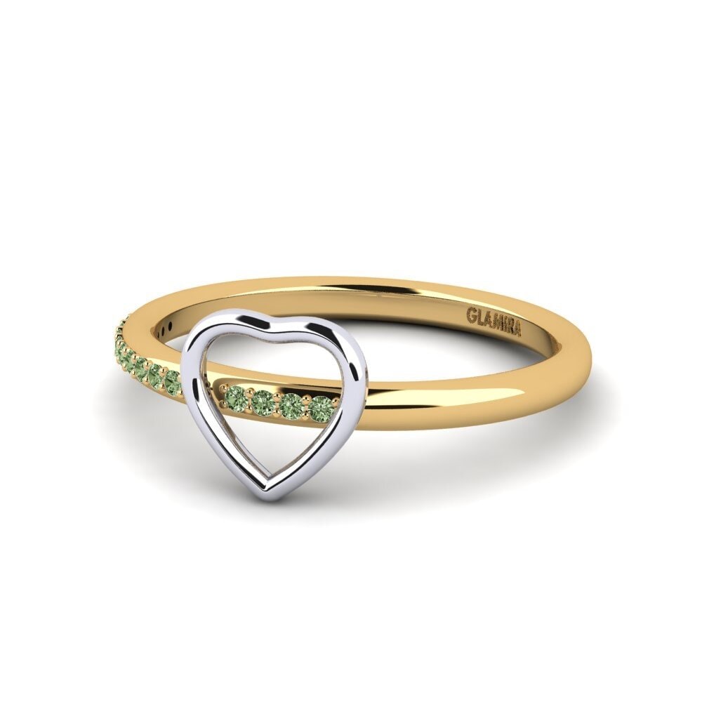 18ct Yellow & White Gold Green Diamond Ring Ahsal
