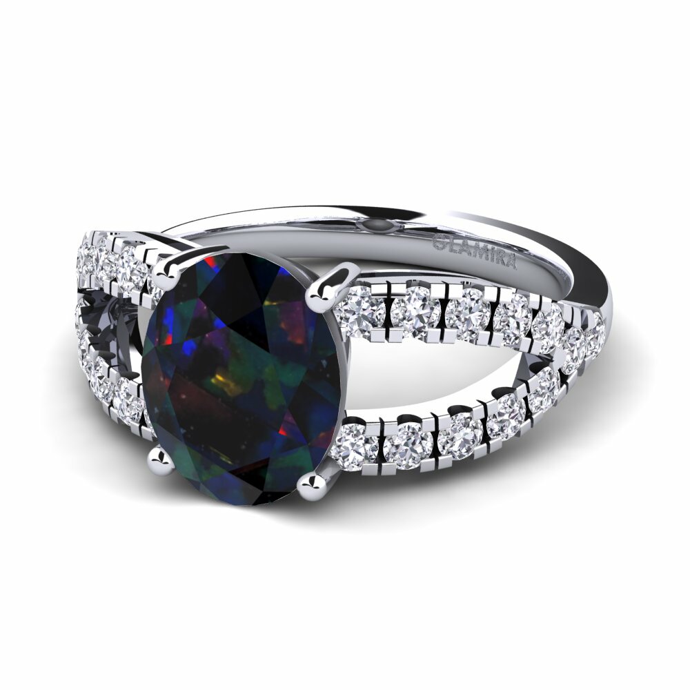 950 Palladium Black Opal Engagement Ring Aida