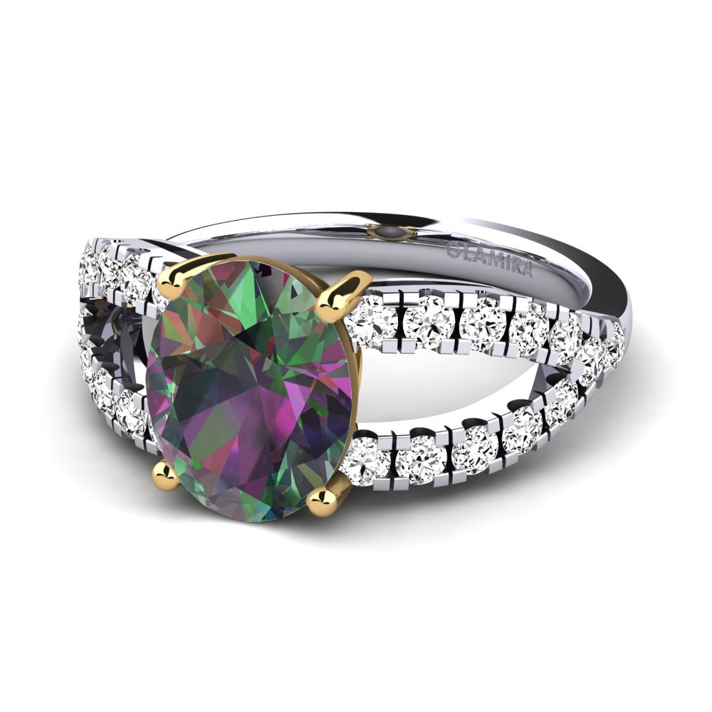 14k Oro Blanco & Amarillo Topacio Místico Anillo de compromiso Aida