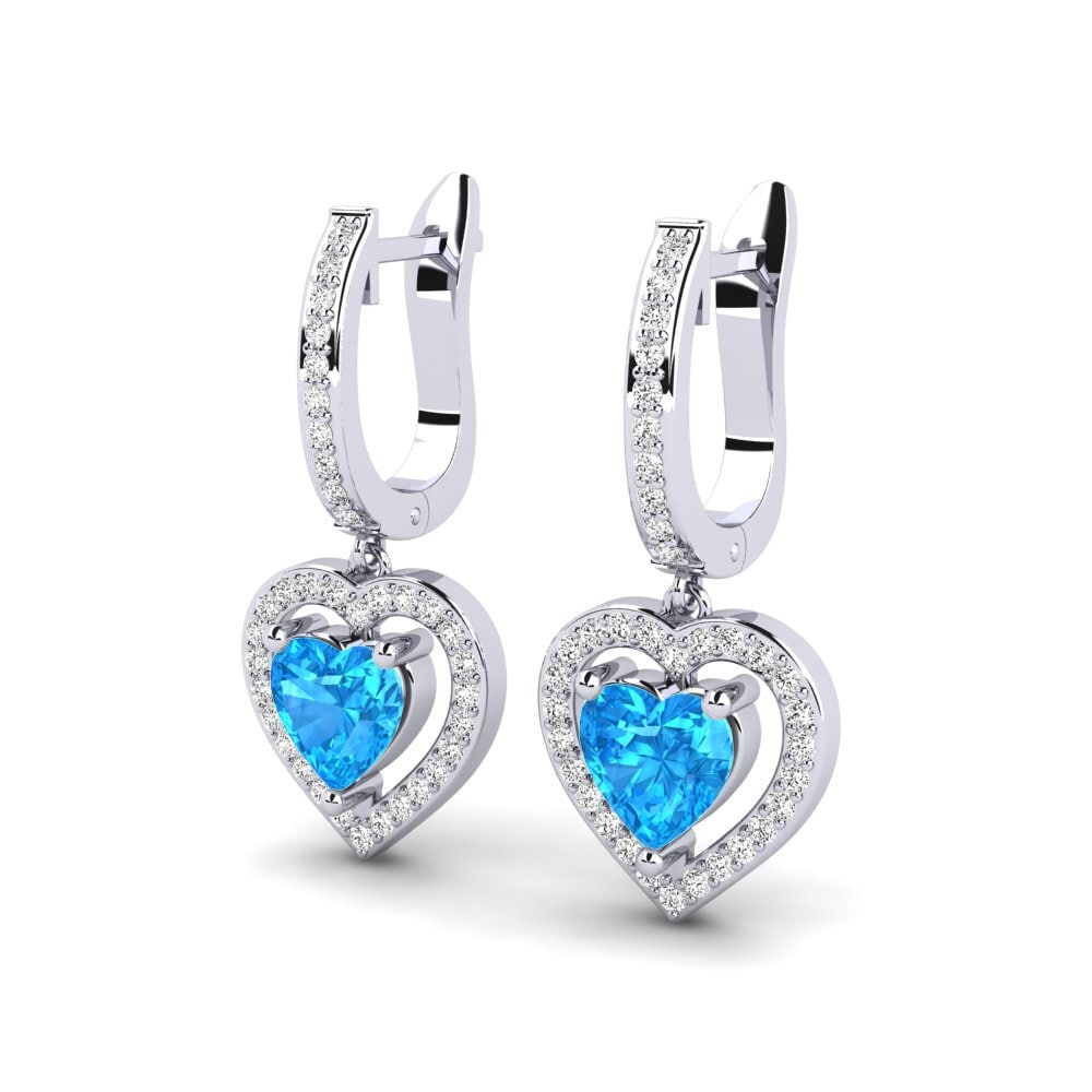 14k Oro Blanco Topacio azul Pendiente de mujer Aigrefeuille