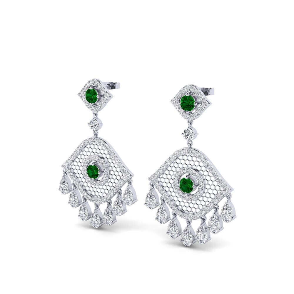 18k Oro Blanco Circonita Verde Pendiente de mujer Aile