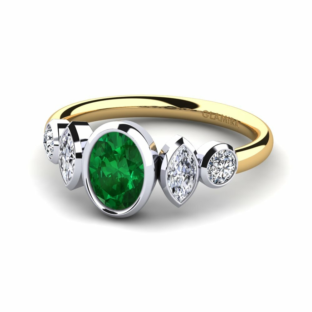 Bagues Or Blanc & Jaune 18k Émeraude (créée en laboratoire) 3 & 5 Pierres