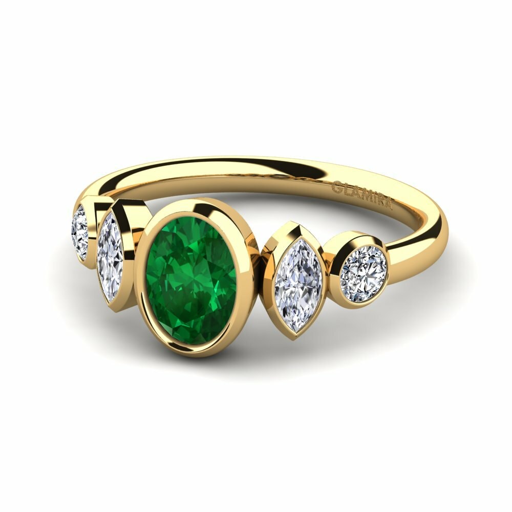 Bagues Or Jaune 18k Émeraude (créée en laboratoire) 3 & 5 Pierres